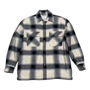 TNA ARITZIA Plaid Sherpa Faux Fur Fleece Lined Grey Shacket Jacket Womens Small